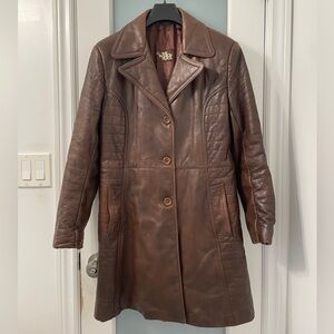 Vintage '80s Sears Long Brown Leather Jacket